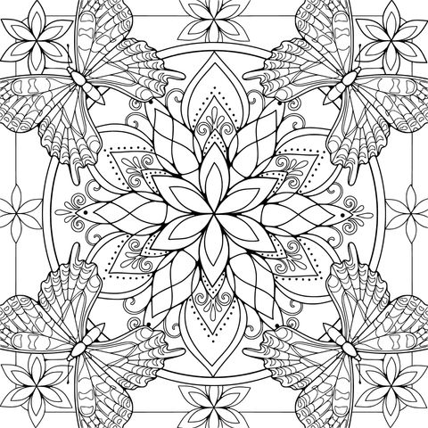 Butterfly and Floral Mandala Pattern
