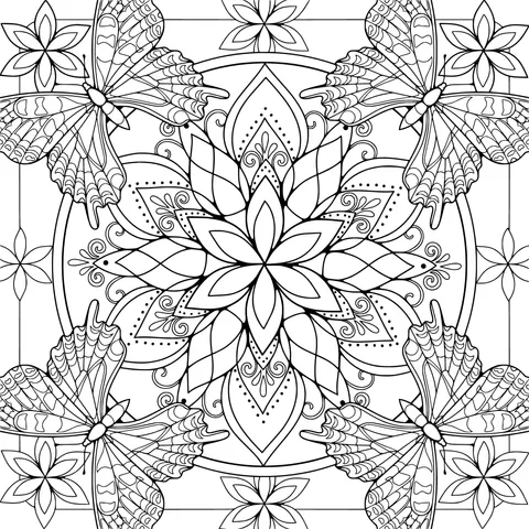 Butterfly and Floral Mandala Pattern