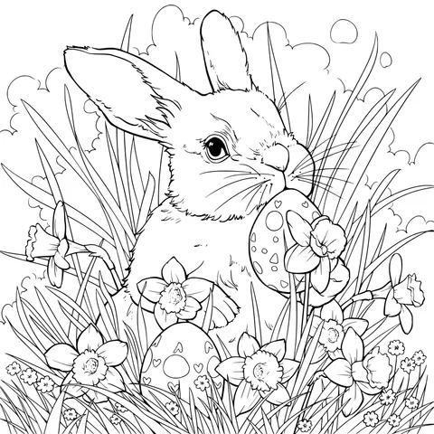 Easter Bunny and Eggs in the Grass