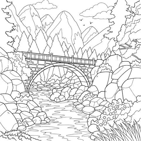 Arch bridge over a mountain stream