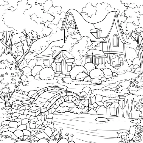 A Fairy - tale Cottage by the Stream in the Woods