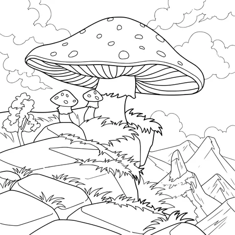 Fantastic Giant Mushroom in the Mountains