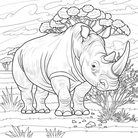 Rhino on the Grassland