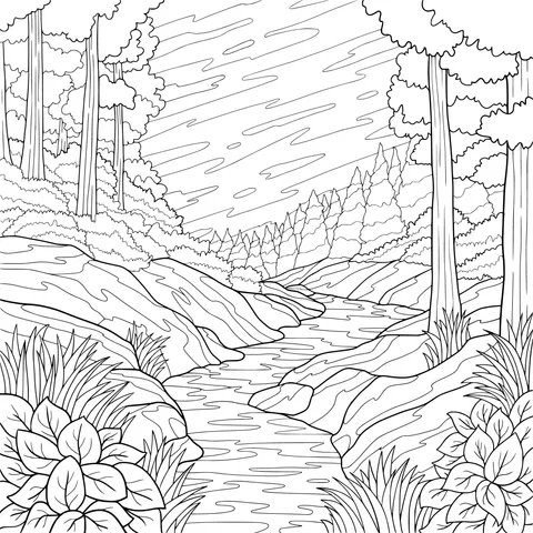 Stream in the forest under the setting - sun