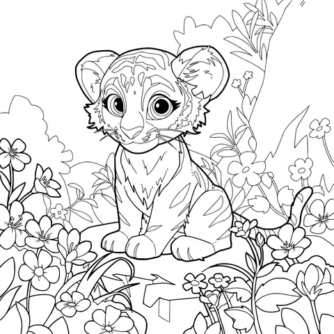 Little Tiger in the Flower - bed