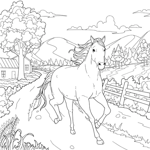 Horse running on a rural path
