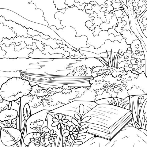 Scenery with a Book by the Lakeside