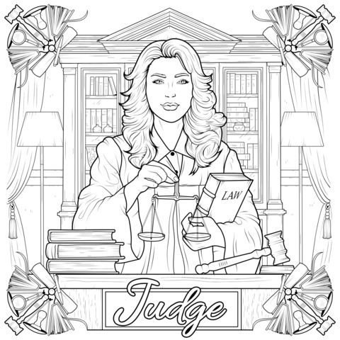 Judge - themed Coloring Page Illustration