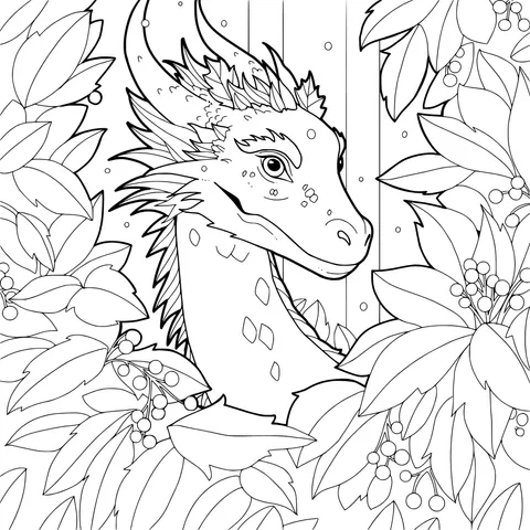 Dragon Hidden Among Green Leaves and Red Berries