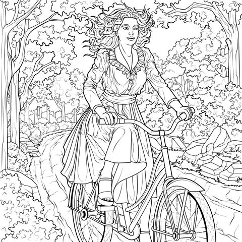 Woman cycling in the forest