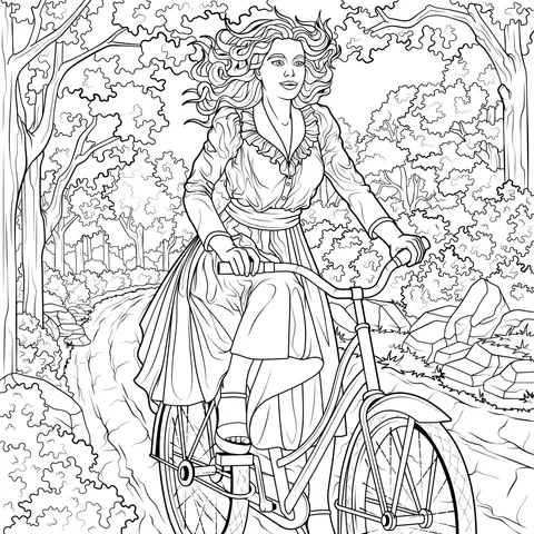 Woman cycling in the forest