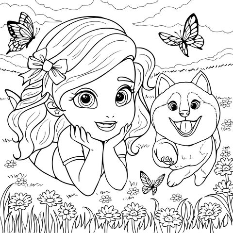女の子と柴犬ののんびりした時間