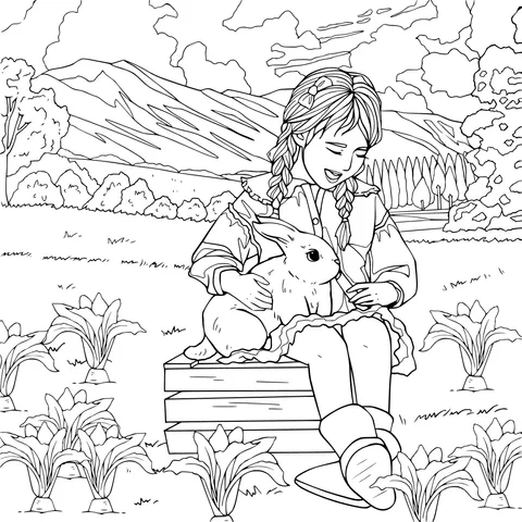 A Girl's Cozy Time with a Rabbit in the Countryside