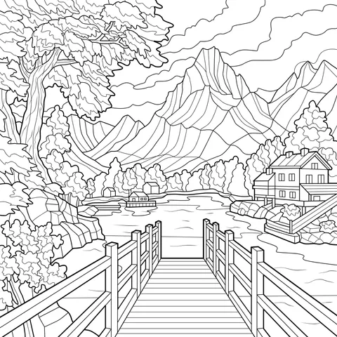 Scenery of a Wooden Bridge by the Mountain River