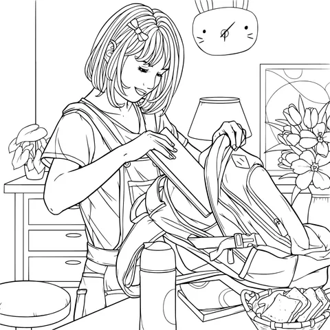 Girl packing her schoolbag