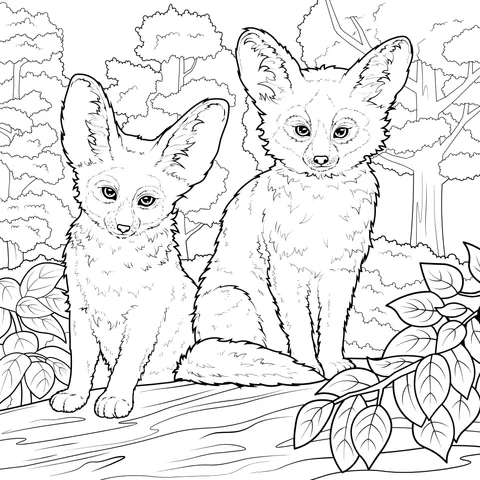 Two Fennec Foxes in the Forest