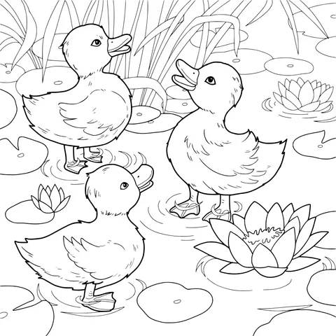 Ducklings in the Pond