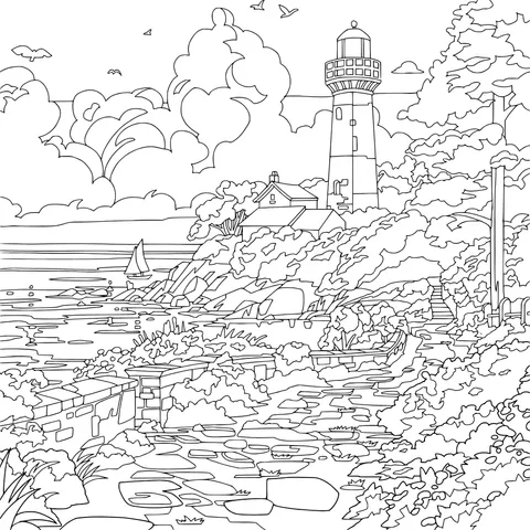 Lighthouse Scenery by the Sea