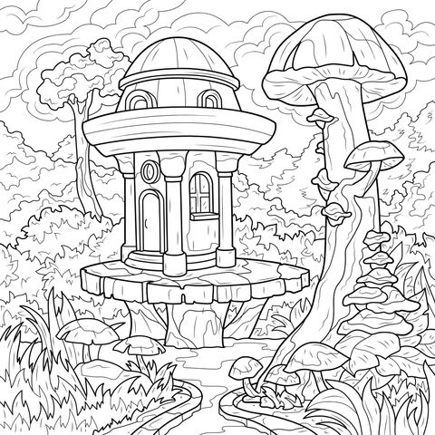 Fairytale - style Mushroom House and Natural Landscape