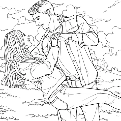 Lovers have a sweet interaction outdoors