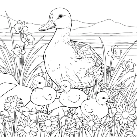 Mother Duck and Ducklings