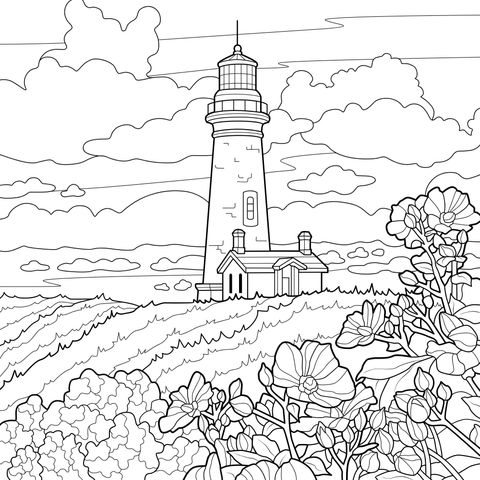 Lighthouse Surrounded by Flowers
