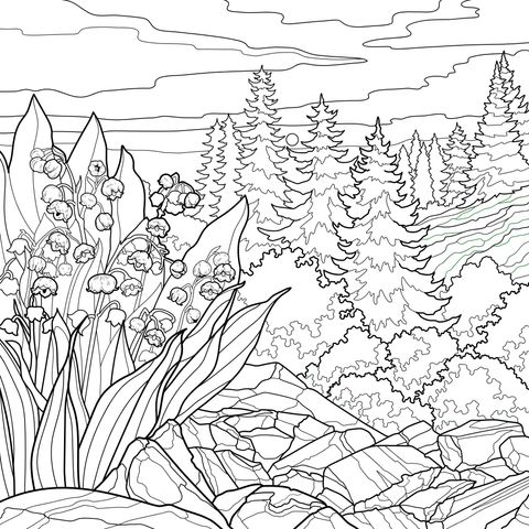 Lily - of - the - valley and forest at dusk