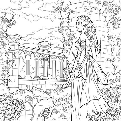 Woman Standing by the Flower - filled Castle