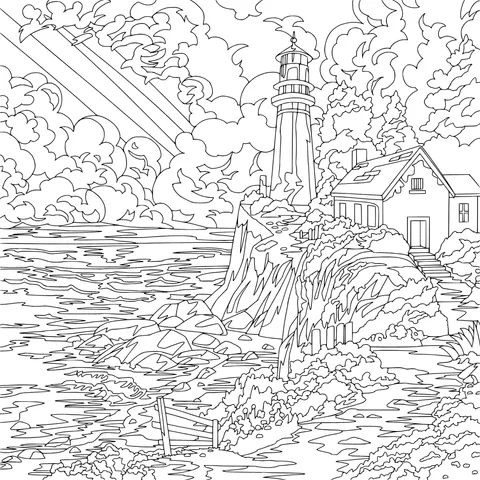 Lighthouse and Cottage on the Cliff