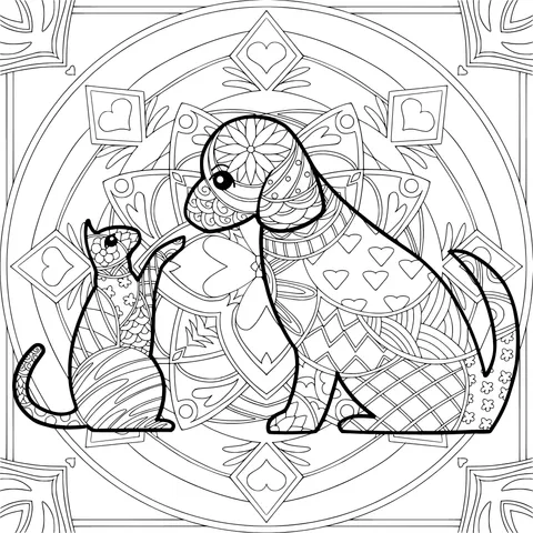 Harmonious Pattern of a Cat and a Dog