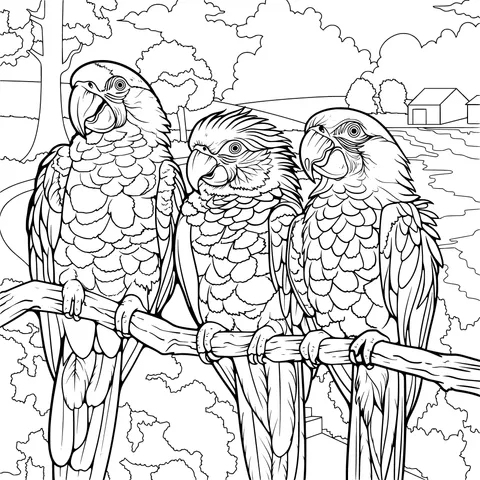 Three Parrots on a Branch