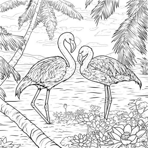 Flamingos at Sunset