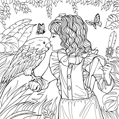 Intimate Moment between Girl and Parrot