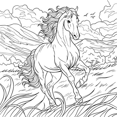 A galloping horse on the grassland