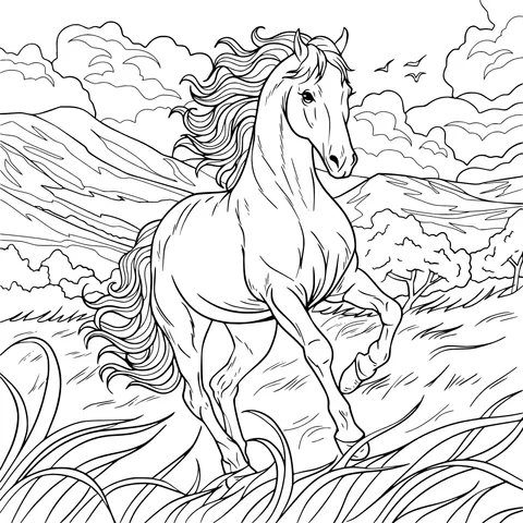 A galloping horse on the grassland