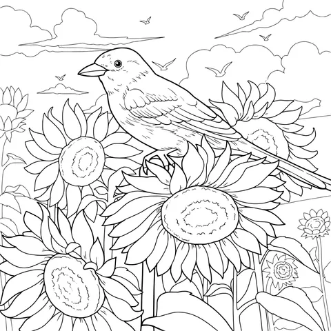 Bird among Sunflowers