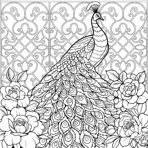 孔雀与花卉装饰画