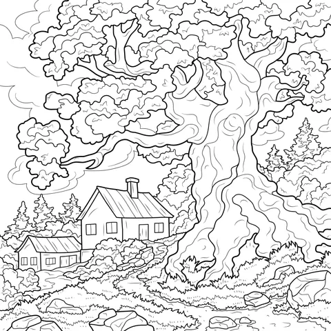 Rural Cottages beside a Big Tree