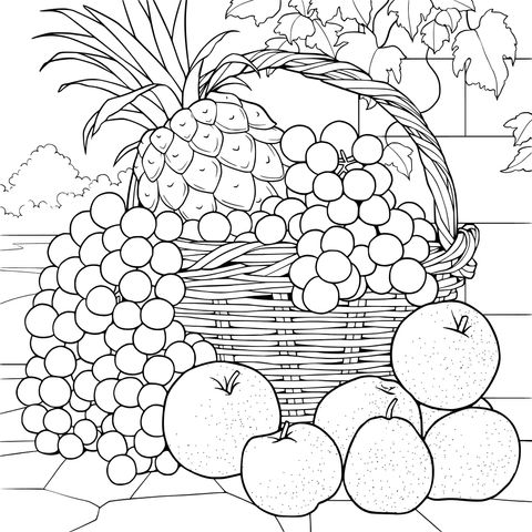 Uma Cesta de Frutas e Maçãs Espalhadas