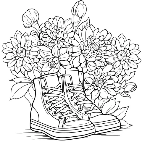 Flowers and Blue Canvas Shoes