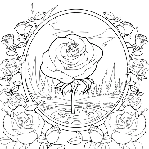 Rose in the Mirror and Natural Scenery
