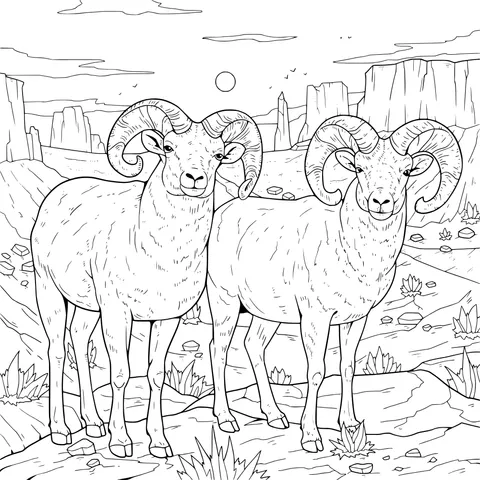 Two bighorn sheep in the desert