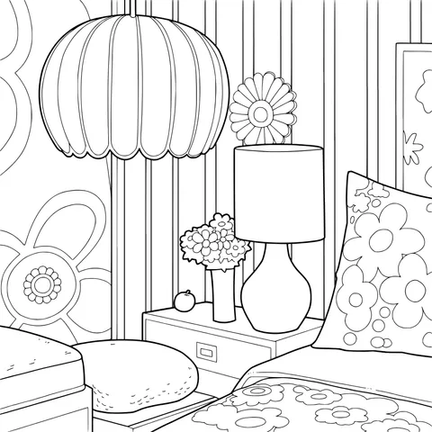 A corner of a retro - style bedroom