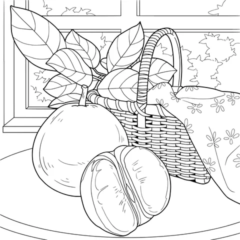 Pomelo and Basket on the Table by the Window