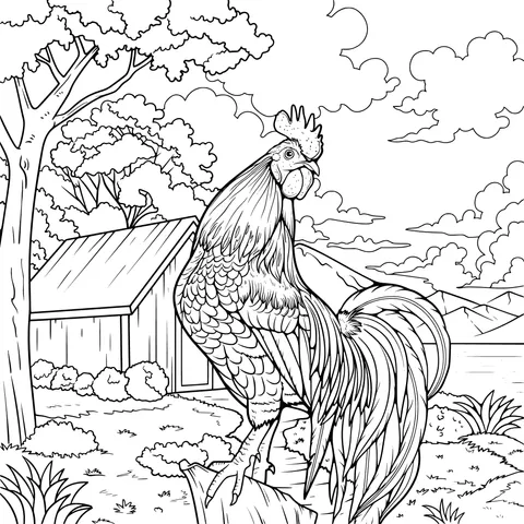 Colorful Rooster in the Countryside