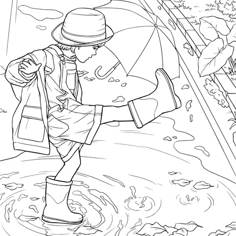 Child Splashing in Rain Puddles