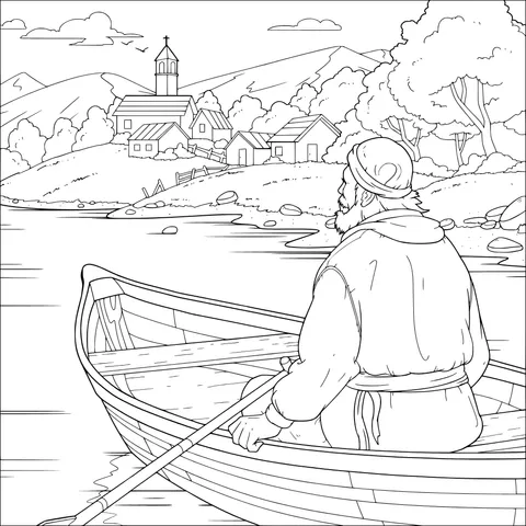 An Old Man in a Boat by the River