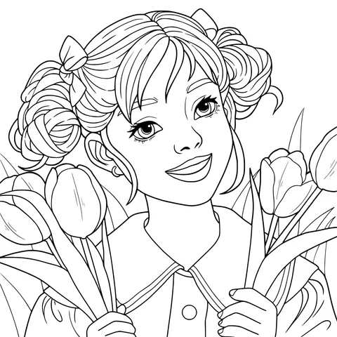 Girl holding tulips
