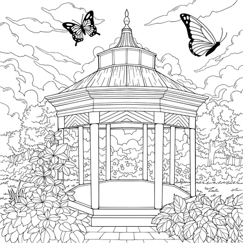 Gazebo and Butterflies in the Garden