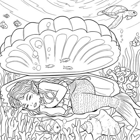 Sereia dormindo tranquilamente em uma concha